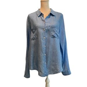 Lilly Pulitzer Blue Button Down Linen Shirt Size XL